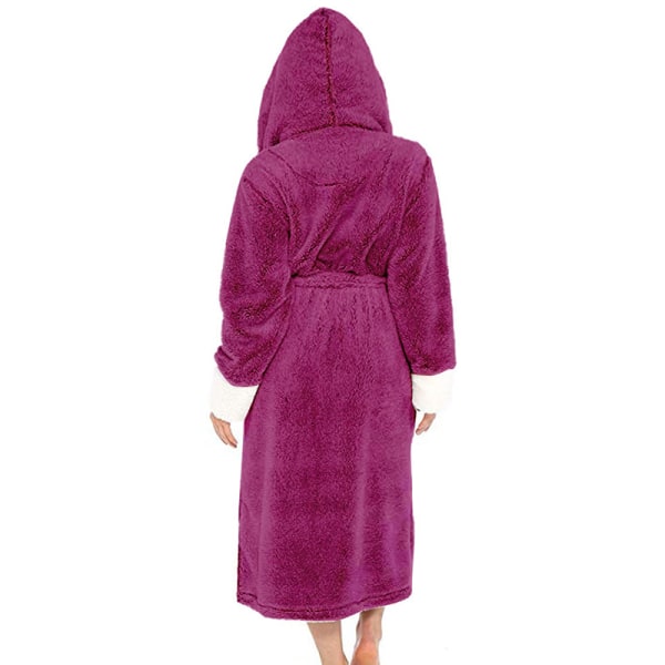Langærmet fuzzy plys badekåbe til kvinder med bælte i fleece Rosröd XL