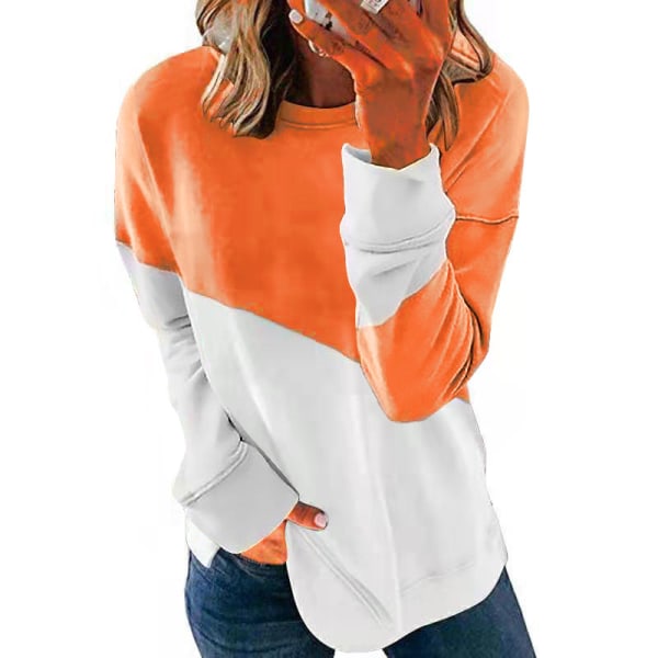 Naisten pyöreäkaula-aukkoinen pitkähihainen svetaripaita löysä T-paita Orange L