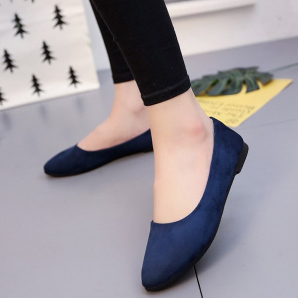 Kvinder Ballet Flats Shoe Casual Comfort Slip On spidstå arbejde Blue 36