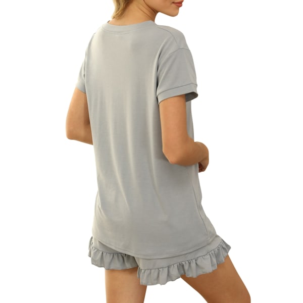 Kvinder Pyjamassæt V-hals Kortærmede T-shirts Shorts Hjemmetøj Gray,L