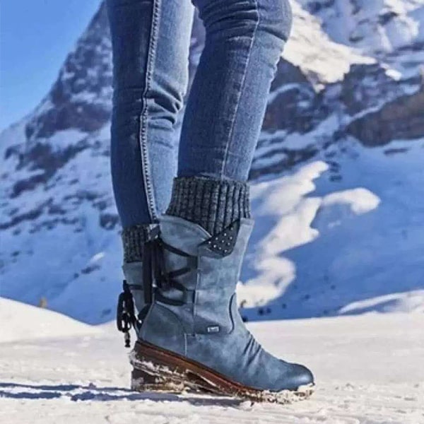 Kvinnors Vinter Mid Calf Boots Martens Booties Dragkedja Snörning Blue 42