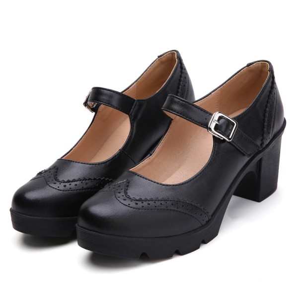 Kvinnor Chunky High Heels Dress Pumps Skor Tjock sula Cake Shoes Black 39