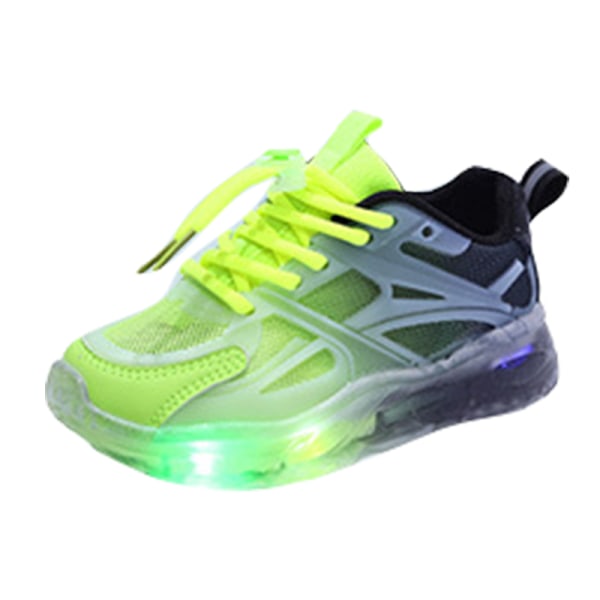 Ljusande löparsko för barn med snörning i mesh andas Sneakers Svart Grön 35