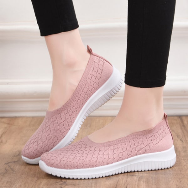 Dam Lättvikts Slip On Sneakers Tennis Bekväma Rosa 39