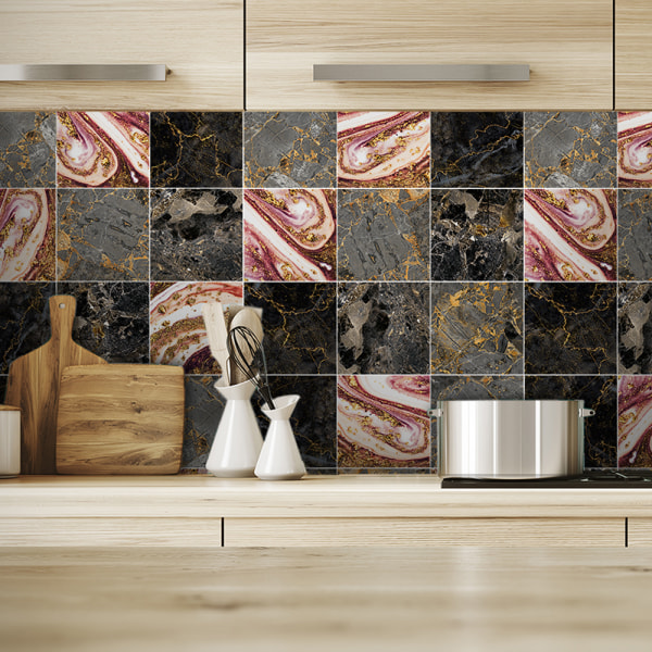 10 st mosaik vägg kakel klistermärke badrum kök hem Dekal dekor Black Coral Marble 15x15cm(6x6")