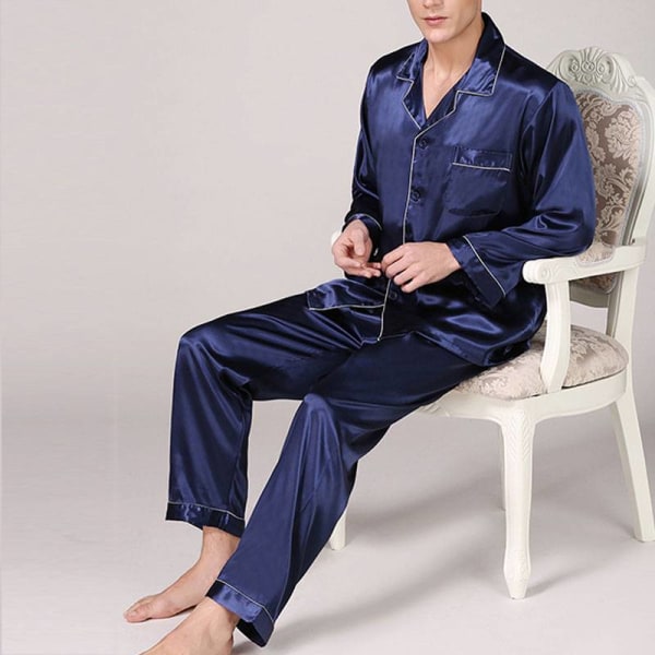 Miesten pyjamat yöpuvut Set pitkähihaiset yöasut Loungewear Blue 3XL