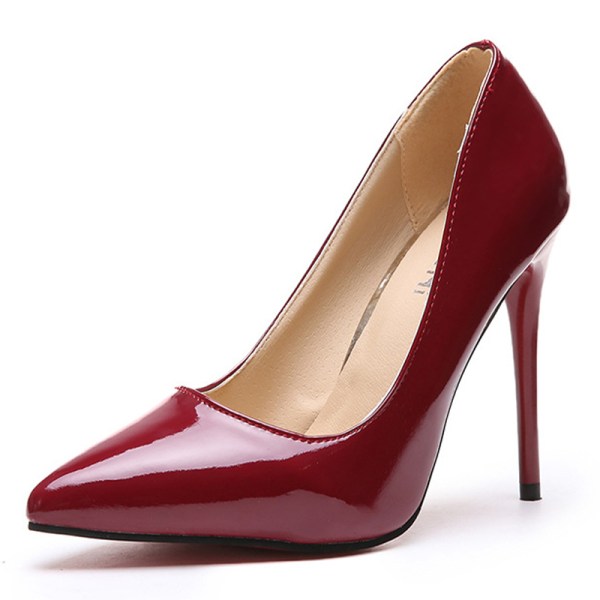 Kvinder spidstå kjole sko høje slanke hæle Pumps Bryllup Wine Red 38