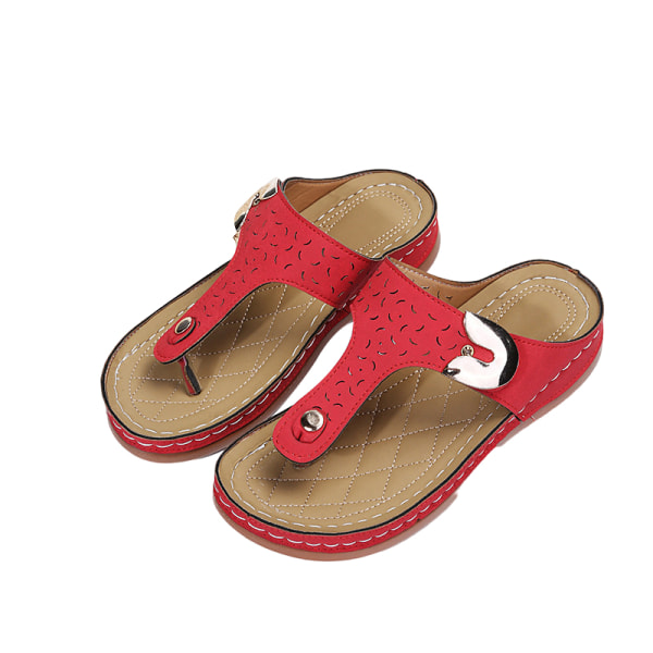 Kvinnor Tofflor Open Toe Flip Wedge Sandal Plattform Slingback Red 38