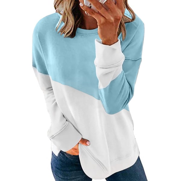 Kvinder Rundhalset Langærmet Sweatshirt Løs T-Shirt Pullover Blue L