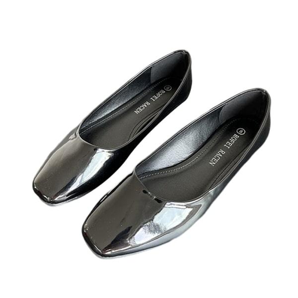 Dam klänning skor glänsande läder grunt snitt Casual Flats Party Black 38-39