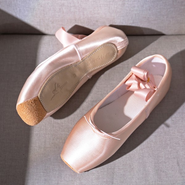 Klassiske ballettdansesko for jenter og voksne med snøring i firkantet tå Pink 30