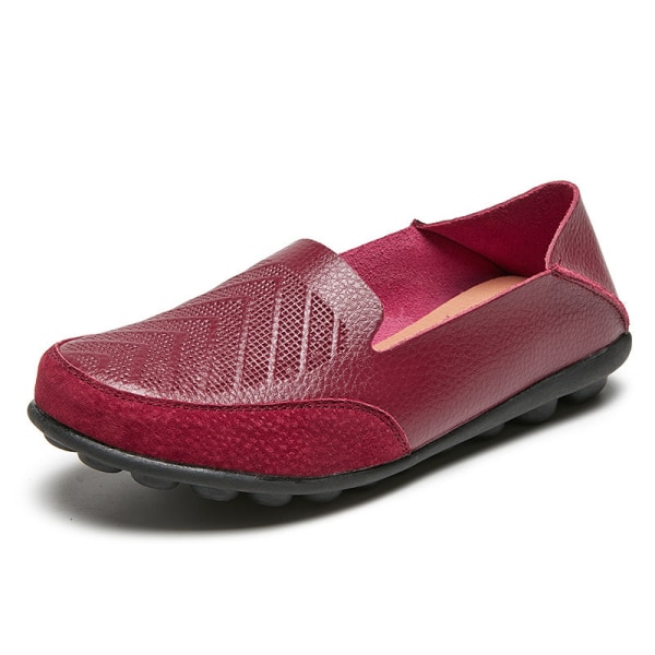 Dam Loafers Slip On Flats Halkfri Walking Comfort Casual Shoe Vin, röd 35