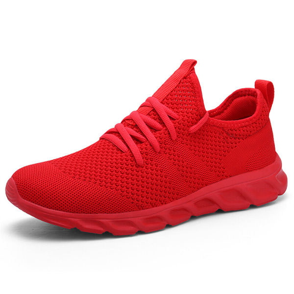Unisex Solid Color Mesh Sneakers Bekväma Sneakers med mjuk sula Röd 36