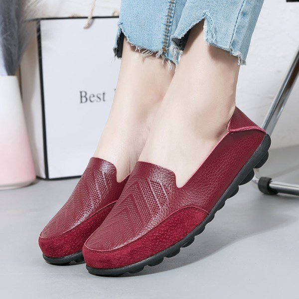 Dam Loafers Slip On Flats Halkfri Walking Comfort Casual Shoe Vin, röd 42