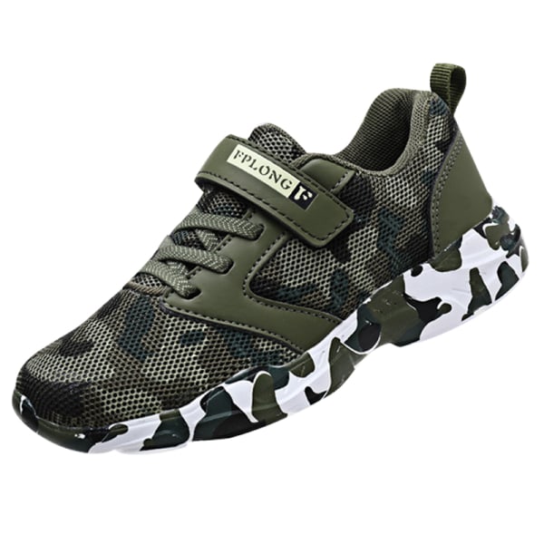 Barn Camouflage Rund Toe Walking Shoe Athletic Sneakers Grön-1 35