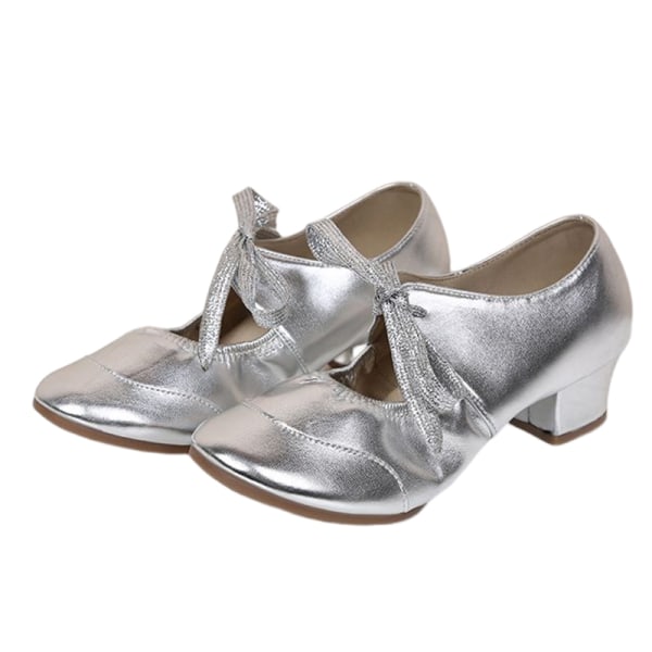 Damsnörning Ballroom Salsa Latin Skor Square Dance Shoe Silver 34