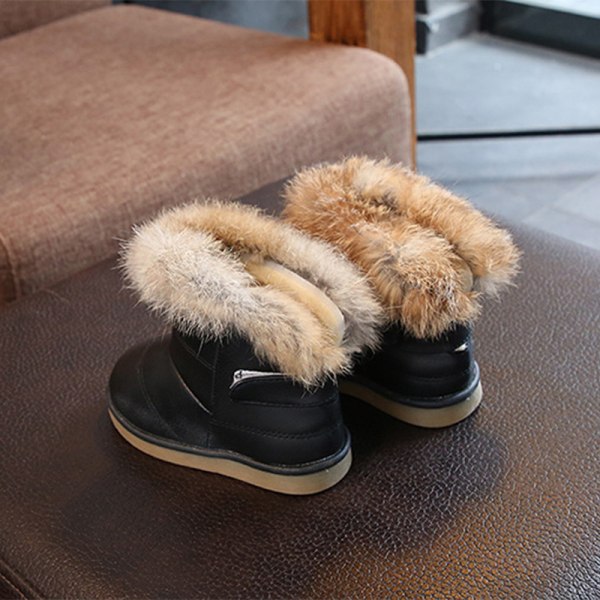 Flicka Vinterstövlar Dra på Kort Bootie Komfort Vandring Snow Boot Svart 23