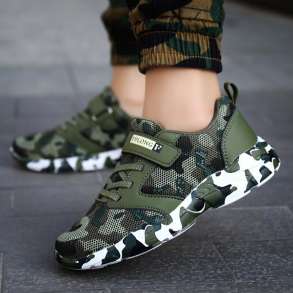 Barn Camouflage Rund Toe Walking Shoe Athletic Sneakers Grön-1 29