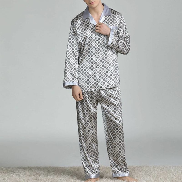 Herr Pyjamas Set T-shirt Lounge Bottoms Byxor Nattkläder kostym Pjs Silver XL