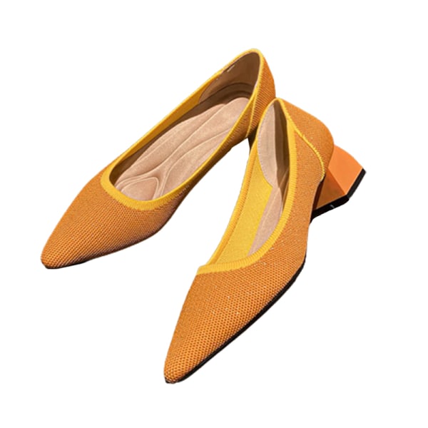 Naisten teräväkärkinen keskikorkoinen toimistoneulottu pumppu mekko kengät toimivat Orange 38