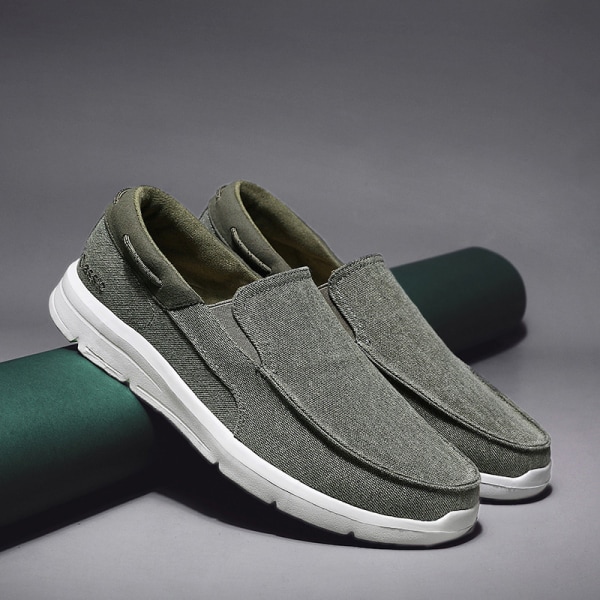 Mænd Slip On Sneakers Komfortable Canvas Flats Casual Sko Grön 42