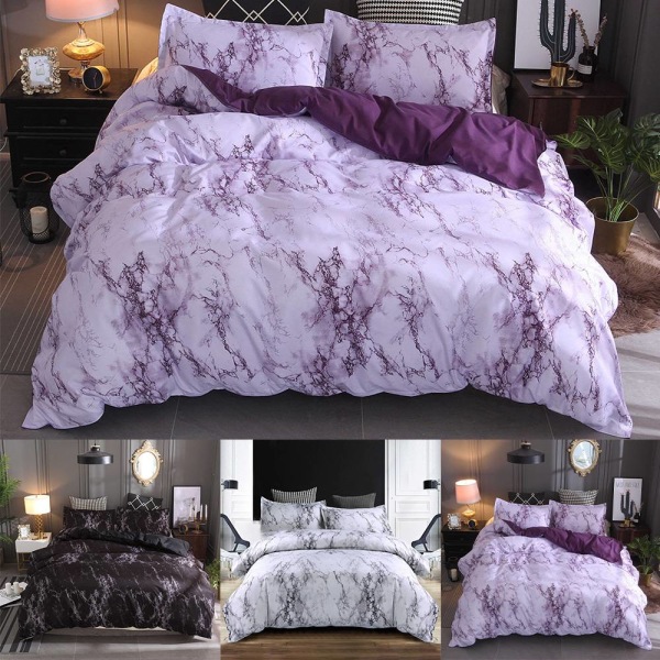 3 delar marmor täcke cover linjal Sängkläder Set Örngott Purple,210x245cm