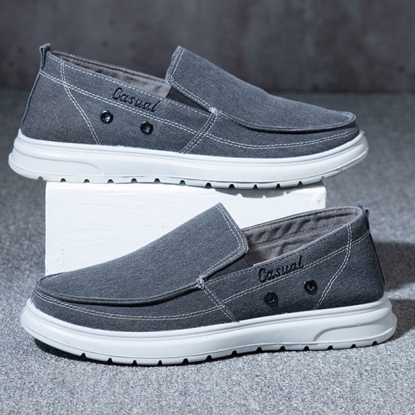 Herre Slip On Flats Casual Canvas Sko Komfortable sneakers Grå-1 46