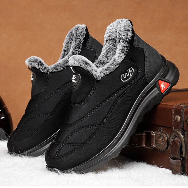 Unisex Casual Slip On Tjock Fleece Rund Toe Låga Kalv Snow Boots Män svart 42