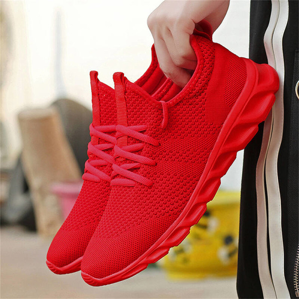 Unisex Solid Color Mesh Sneakers Bekväma Sneakers med mjuk sula Röd 37