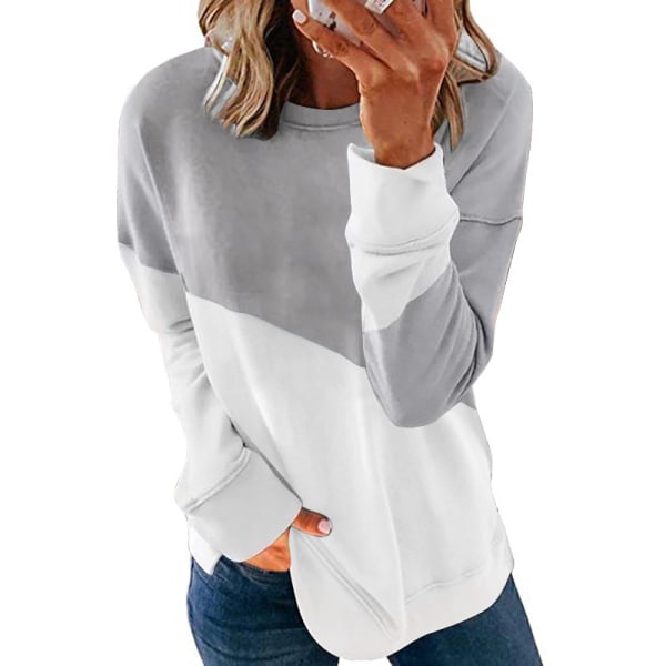Kvinder Rundhalset Langærmet Sweatshirt Løs T-Shirt Pullover Grey S