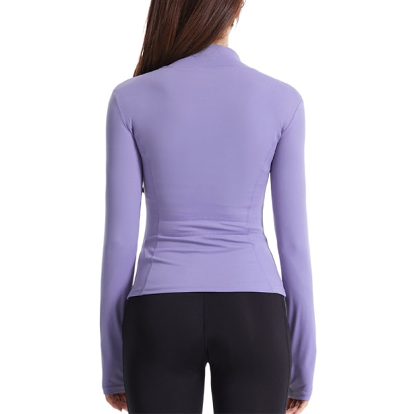 Kvinder Full Zip Workout Top T-shirt Yoga Bluse Sports Gym Comfy Purple XL