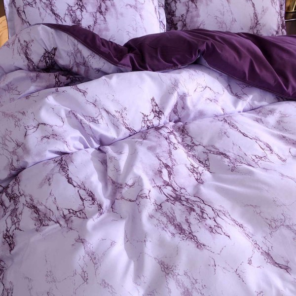 3-delt marmordynebetræk Lineal Sengetøjssæt Pudebetræk Purple,228x228cm