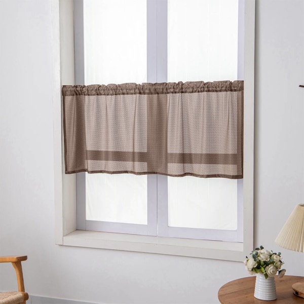 Rod Pocket Køkkengardiner Halvgennemsigtige Behandling Kort Valance Chokladfärg W:29''x H:35''