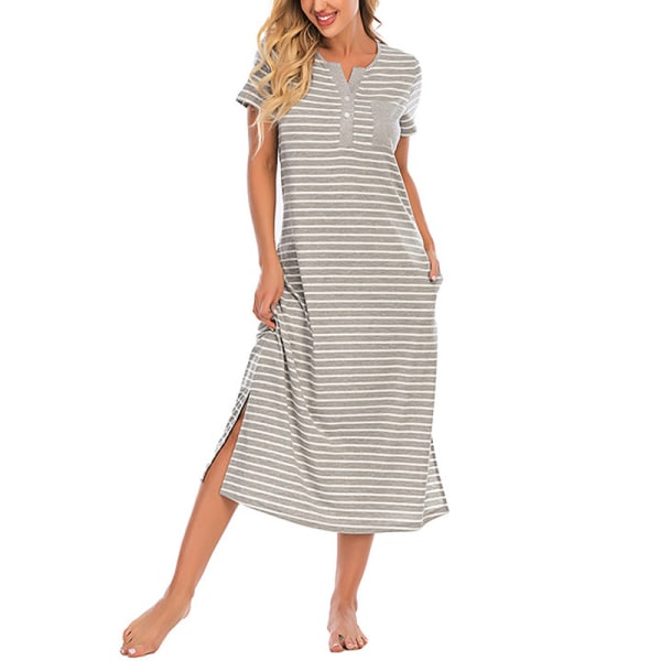Naisten lyhythihainen yömekko Pyöreäkauluksinen mekko Yöasu Pyjama Gray,XL