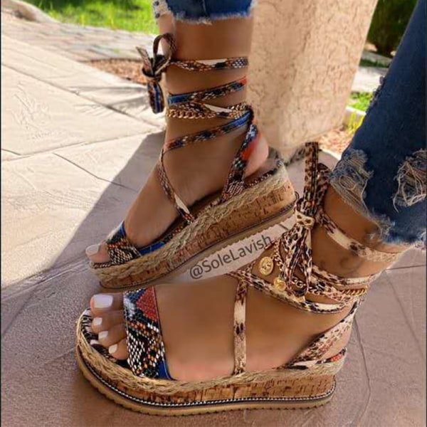 Kvinders platform høje hæle mode afslappet ankel spænde sandaler Khaki,43