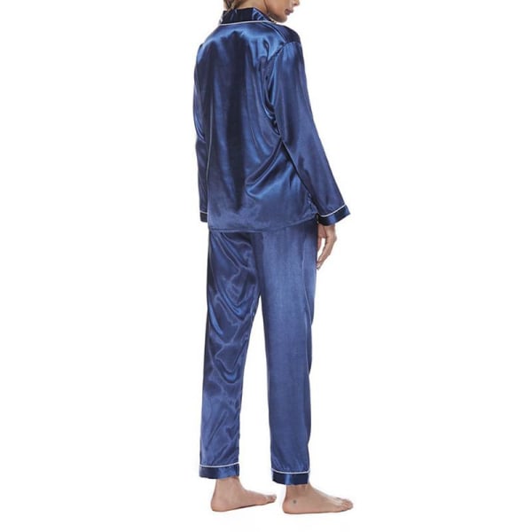 Kvinnor Solid Pyjamas Sets Sleepwear Pyjamas Button Casual Suit Lake Blue XXL