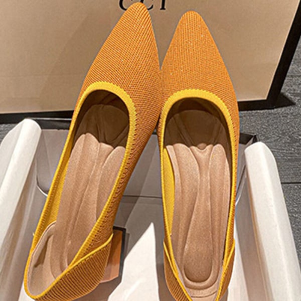 Naisten teräväkärkinen keskikorkoinen toimistoneulottu pumppu mekko kengät toimivat Orange 38