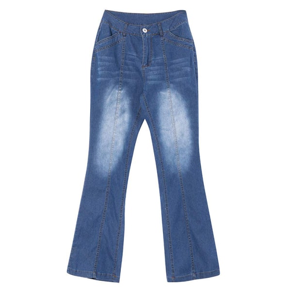 Kvinnors låga utsvängda jeans Stretchiga jeansbyxor Bell Bottoms Mörkblå 3XL