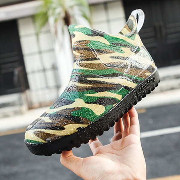 Vattentäta skor med rund tå för män och kvinnor, halkfria regnstövlar Camouflage Green 39