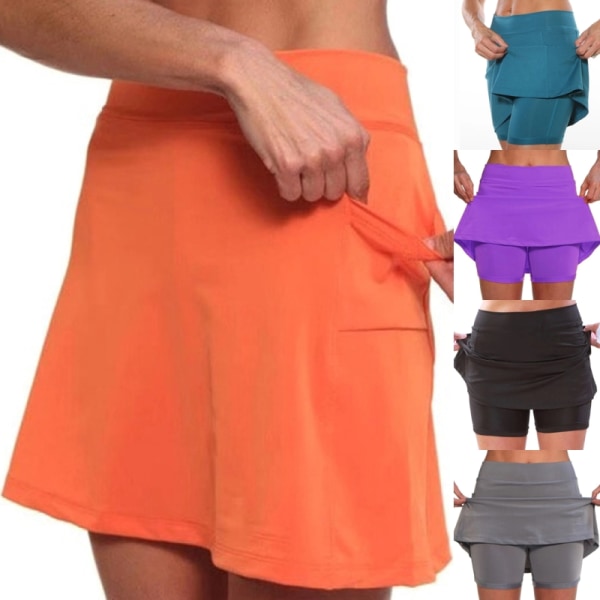 Kvinnor High Waist Yoga Shorts A-line kjol Sport Shorts Purple M