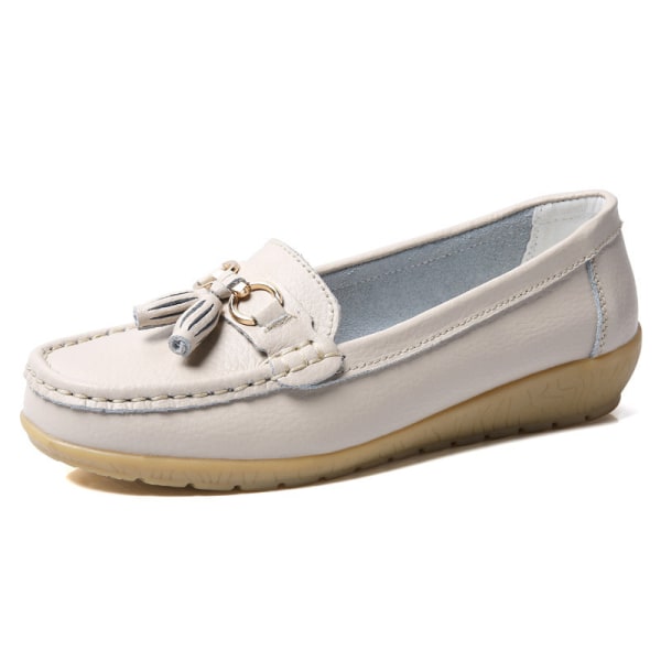 Dam Loafers Flats Slip On Flat Shoes Square Toe Anti Slip Beige 39