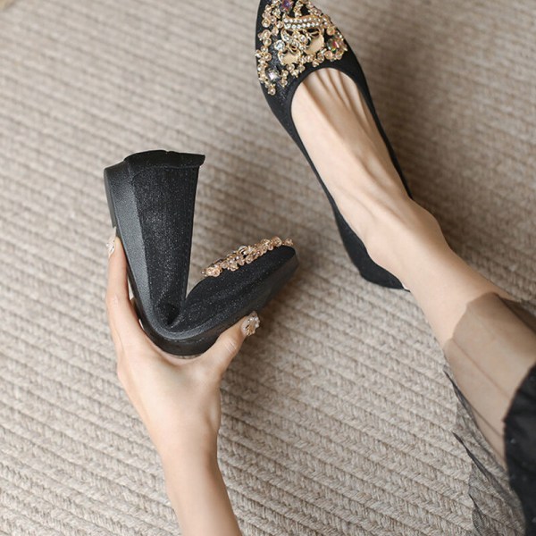 Kvinders Anti-Slip Slip On Flats Casual flade sko med spids tå Svart 35