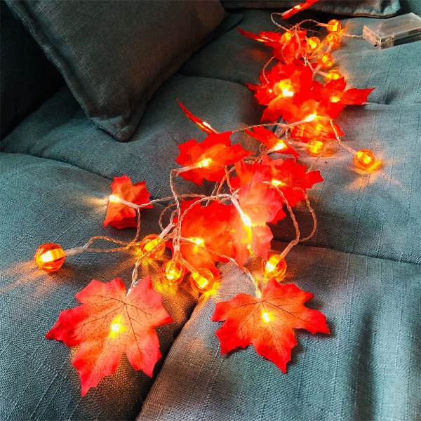 Efterår Maple Leaves LED Fairy String Lampe Fest juledekoration 3m