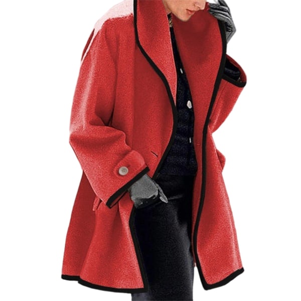 Kvinder Crew Neck hættetrøje frakke Hooded Long Keep Warm Loose jakke Red XL