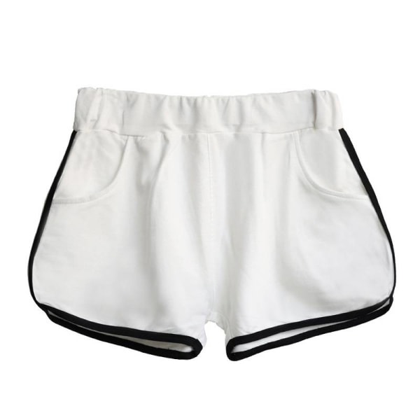 Kvinnor Mid Waist Yoga Slim Pockets Byxor Elastisk midja Hot Pants white,XL