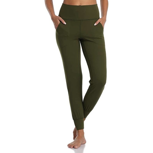 Kvinder Yoga Bukser Højtaljede Scrunch Leggings Lommer Green,M