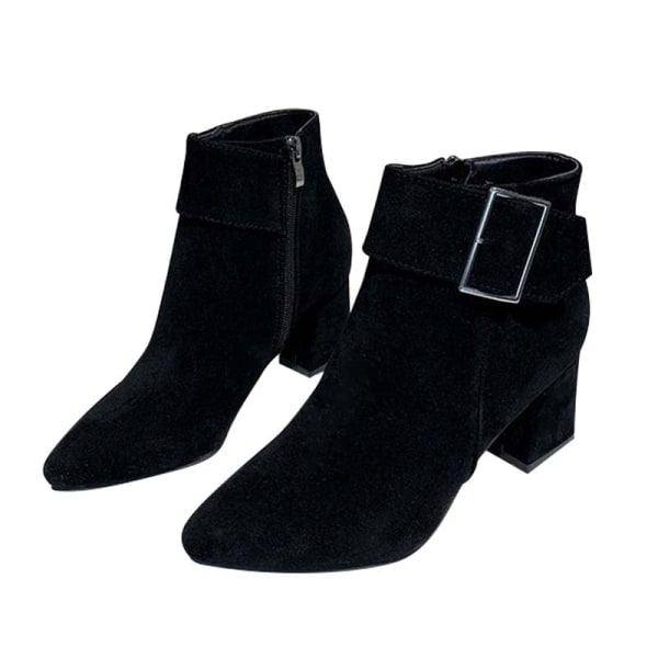 Naisten Casual Mid Top Block Heels Bootie Comfort talvikengät Svart 36