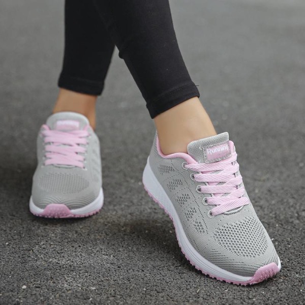 Löparsneakers för damer som andas casual atletiska skor Gray Pink,37