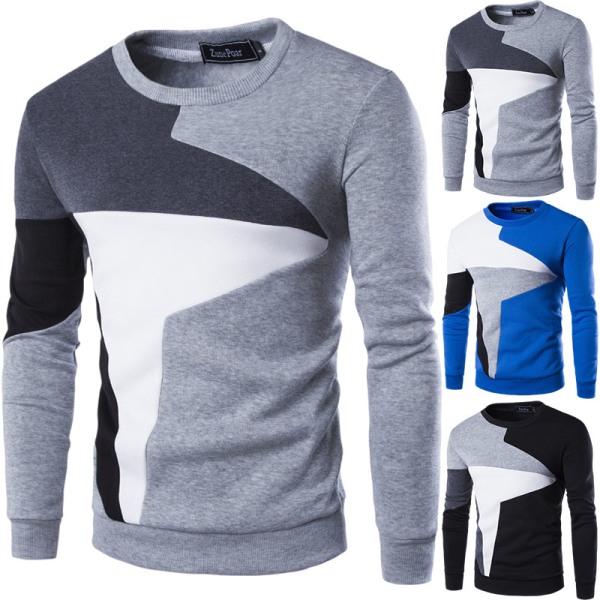 Långärmad Slim Fit Top Casual T-shirt Pullover Sweatshirt för män Blå XL