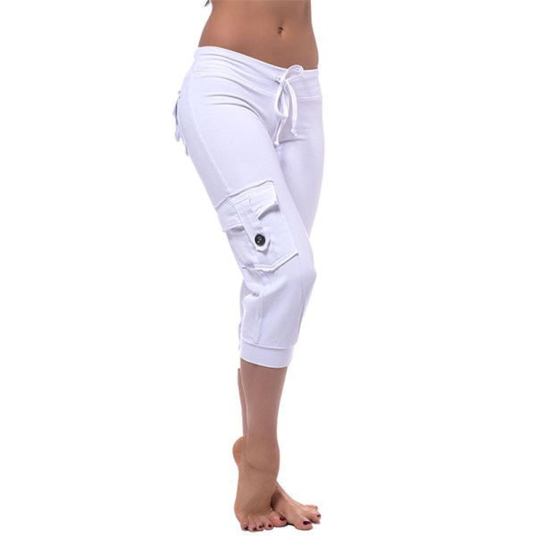 Kvinder Sport Yoga Pant Leggings Pocket High Waist Bukser white,L